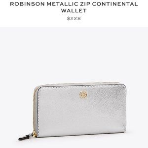 SALETory Burch Metallic Zip Continental Wallet